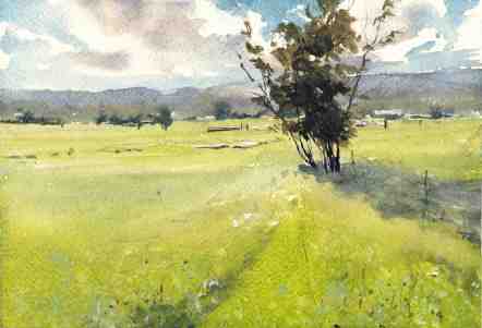 Beginner friendly landscape painting: Morning Field