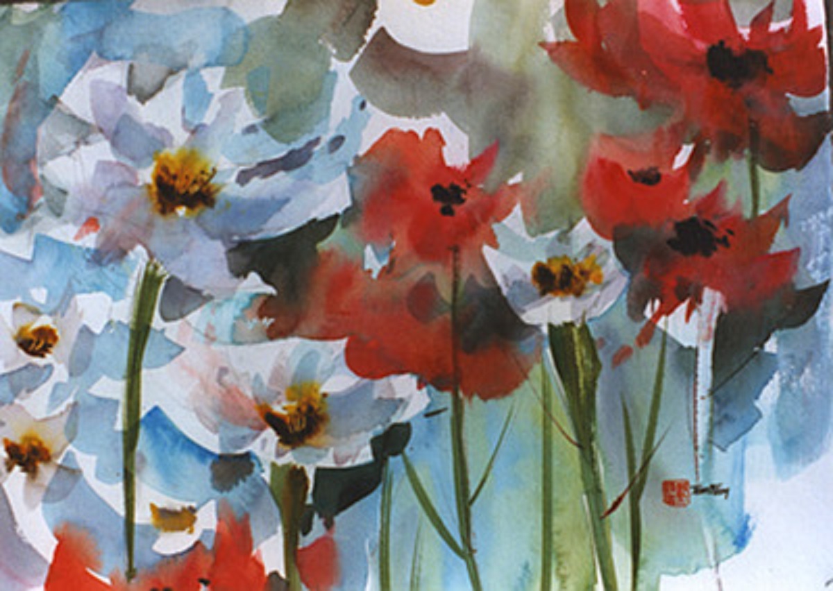 "Flowers" 22" x 30" Watercolor © Tom Fong