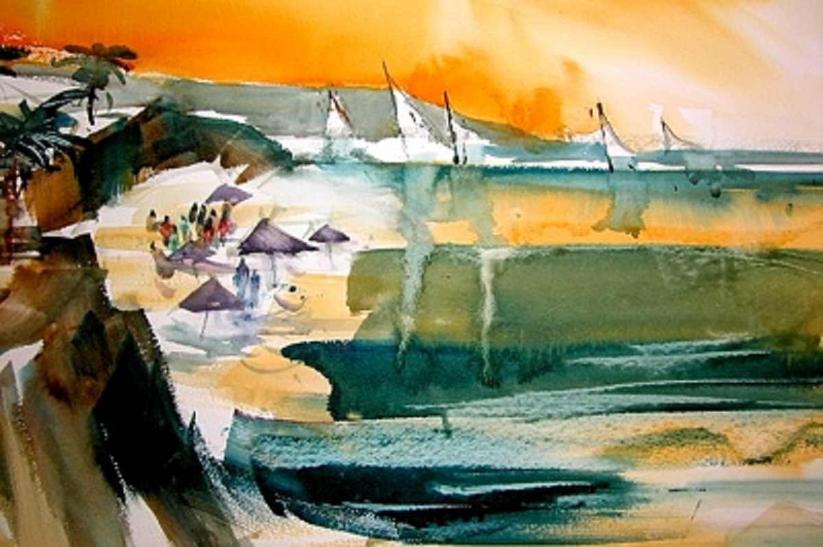 "Corona Del Mar" 15" x 22" Watercolor © Tom Fong