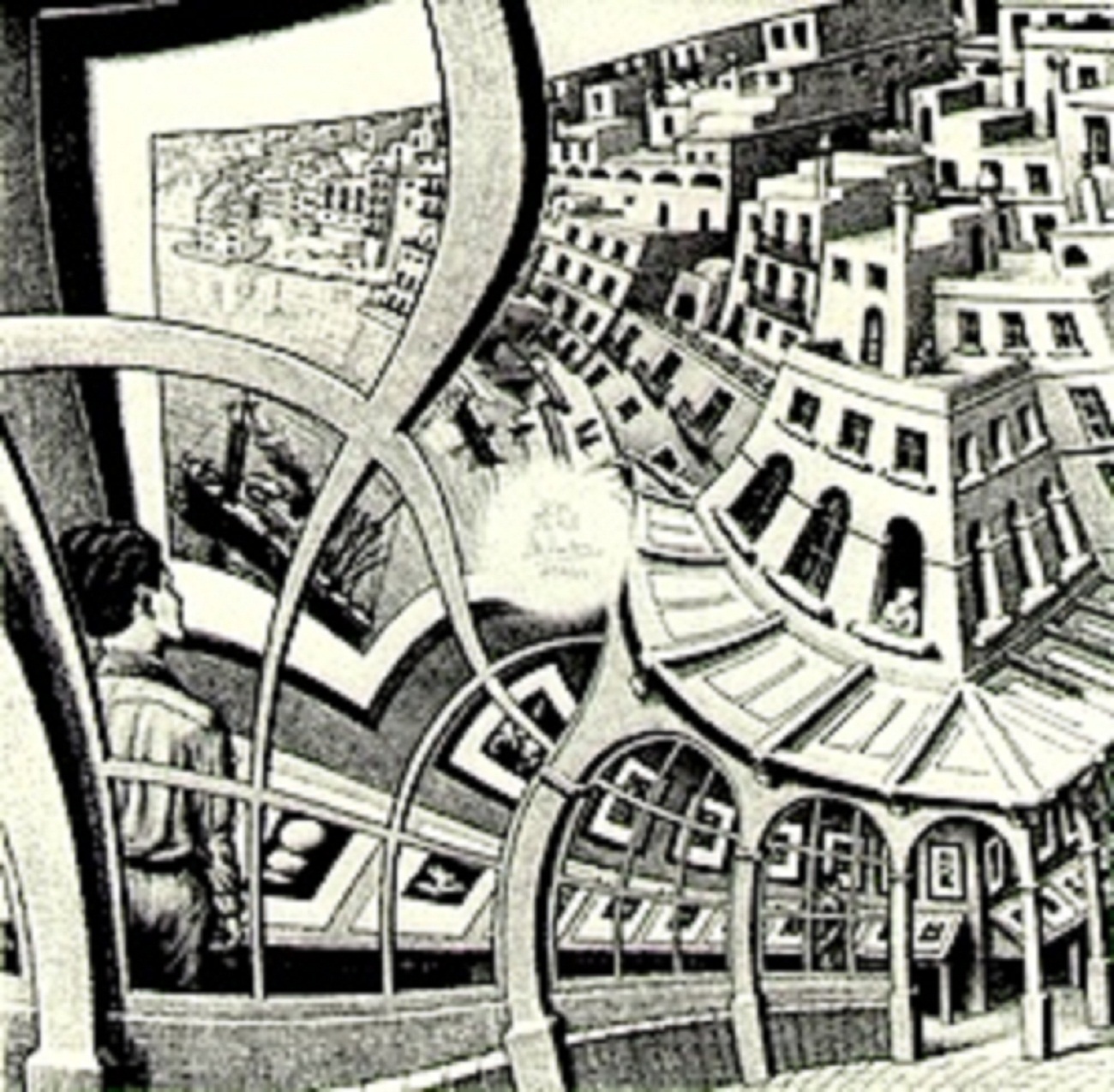 M.C. Escher warped perspective.