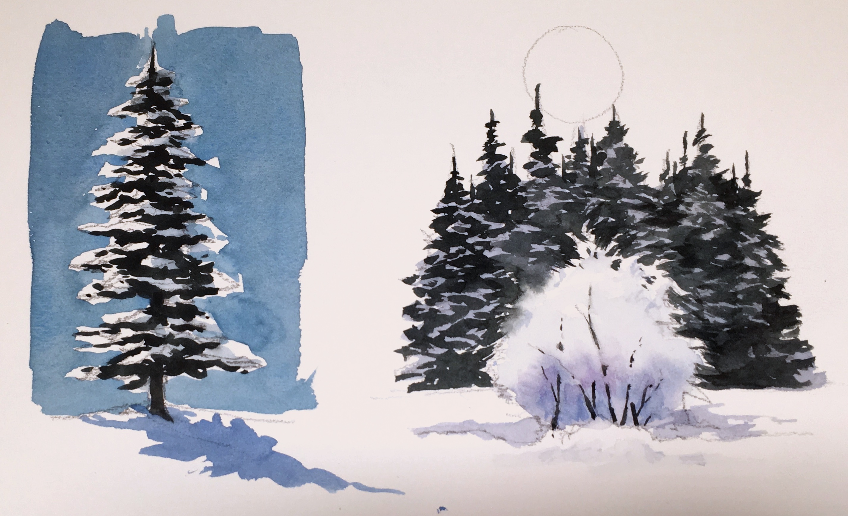 How To Paint Realistic Snowy Trees & Bushes