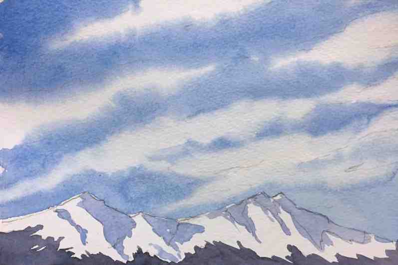 How To Paint Wispy Cirrus Clouds and Snowy Mountains