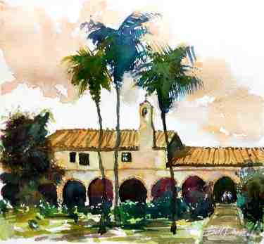 Watercolor Painting A Historical Spanish Colonial Building