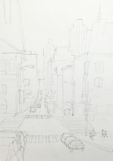 Initial sketch of city landscape