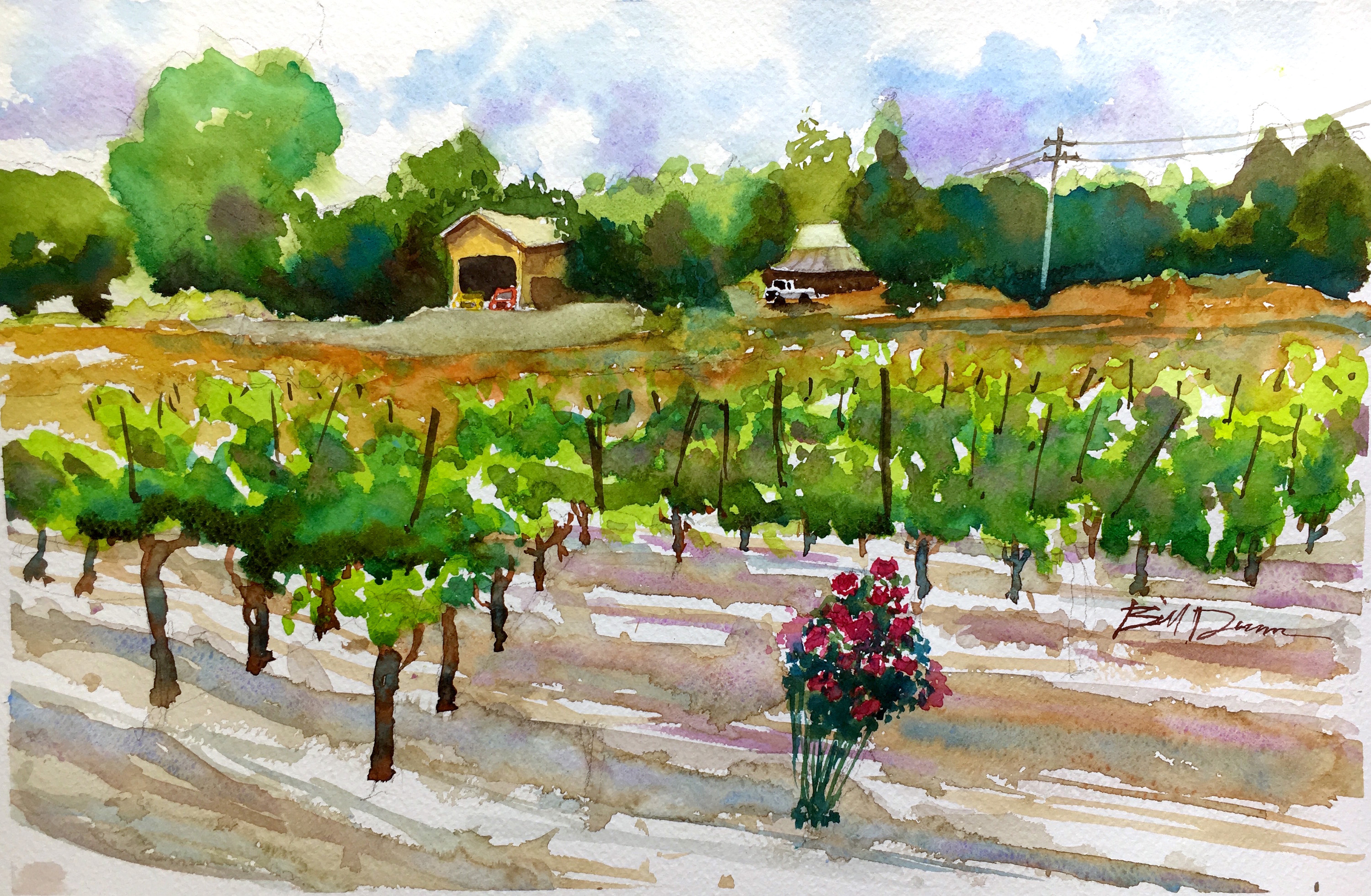 Easy Watercolor Landscape Painting A Vineyard In Napa Valley Water