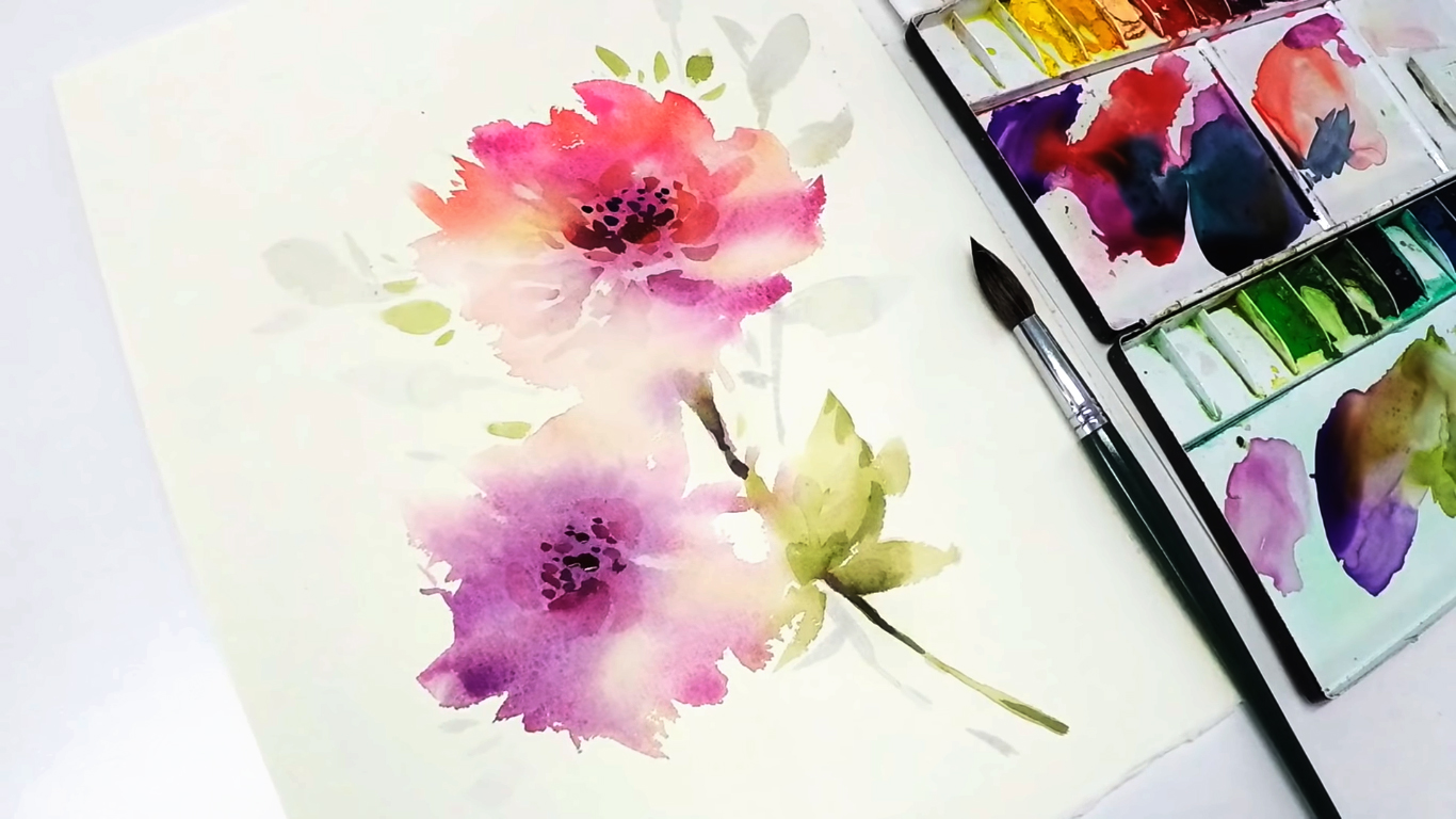 Easy Watercolor Techniques: Painting Japanese Flowers Within 5 Minutes -  Beebly's Watercolor Painting