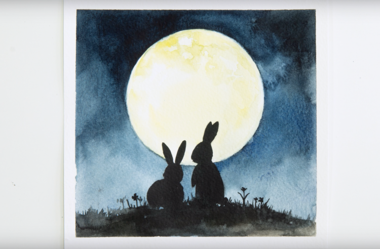 Watercolor Painting Ideas Painting Bunny Silhouettes With A Full