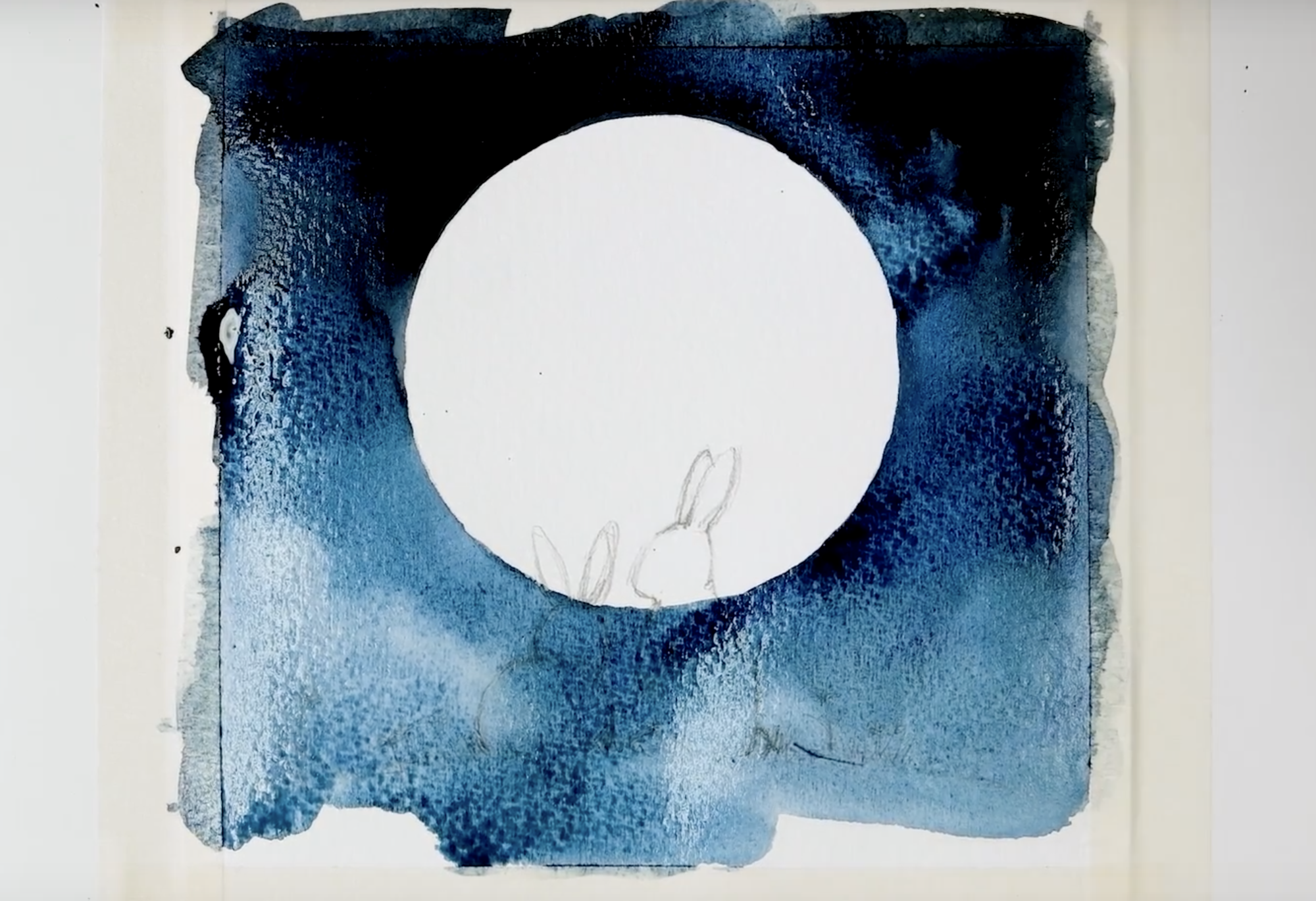 watercolor-painting-ideas-painting-bunny-silhouettes-with-a-full-moon-Step 2
