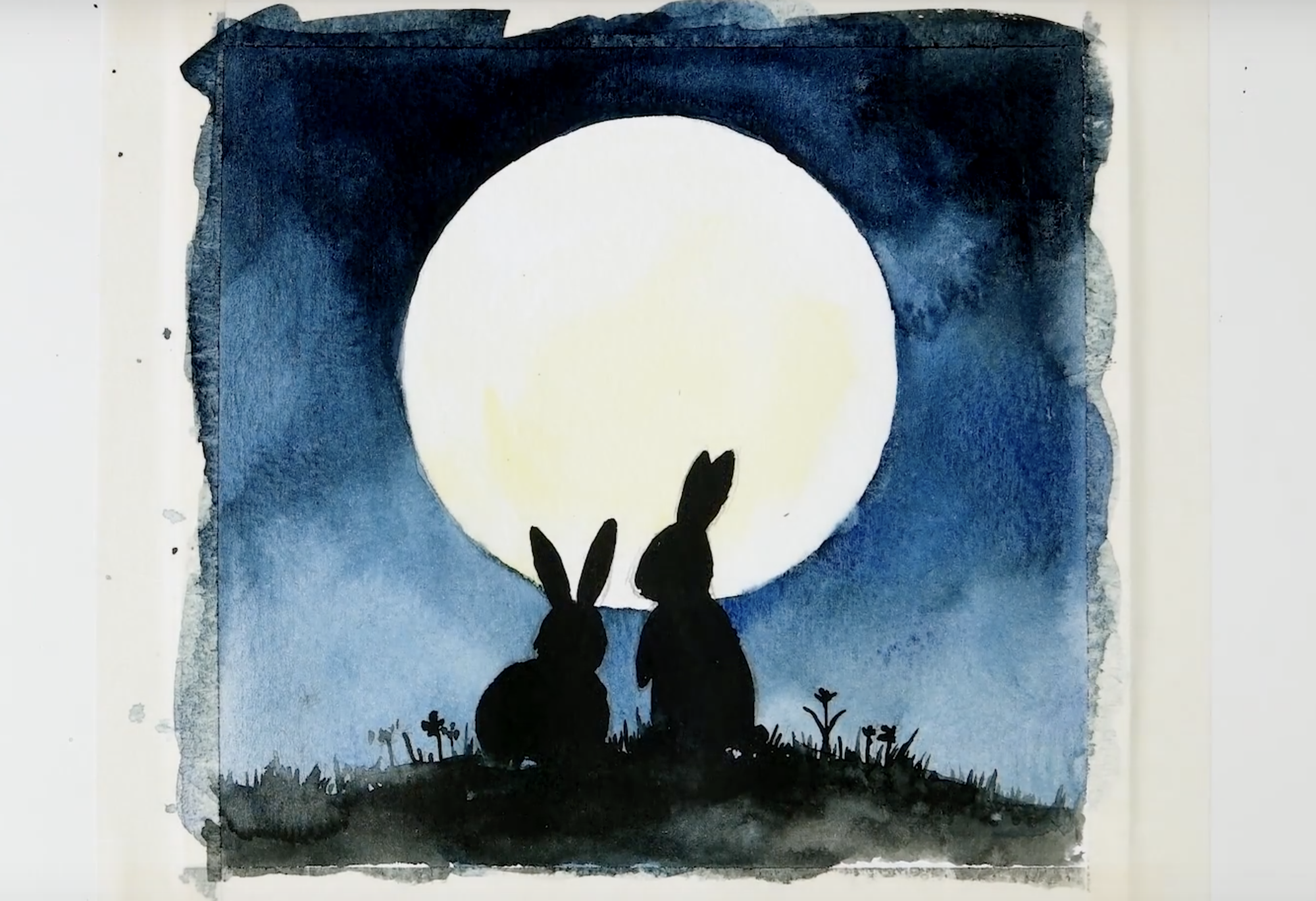 watercolor-painting-ideas-painting-bunny-silhouettes-with-a-full-moon-Step 4