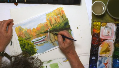 Screenshot (15) Boat on a lake with reflections watercolor technique 15