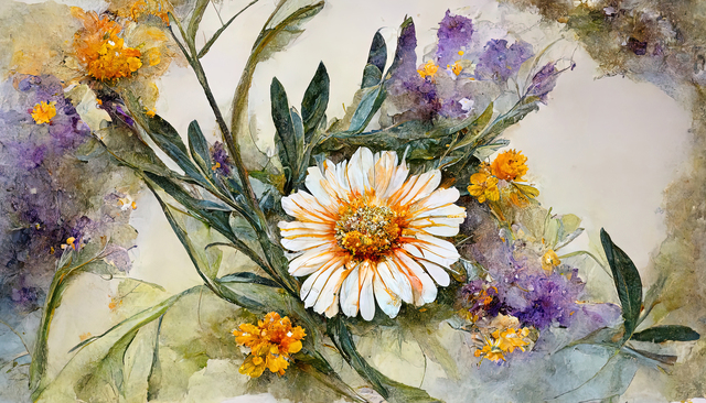 Watercolor daisy floral wreath design. Generative Ai