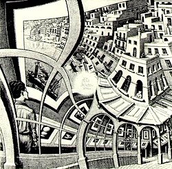 M.C. Escher warped perspective.